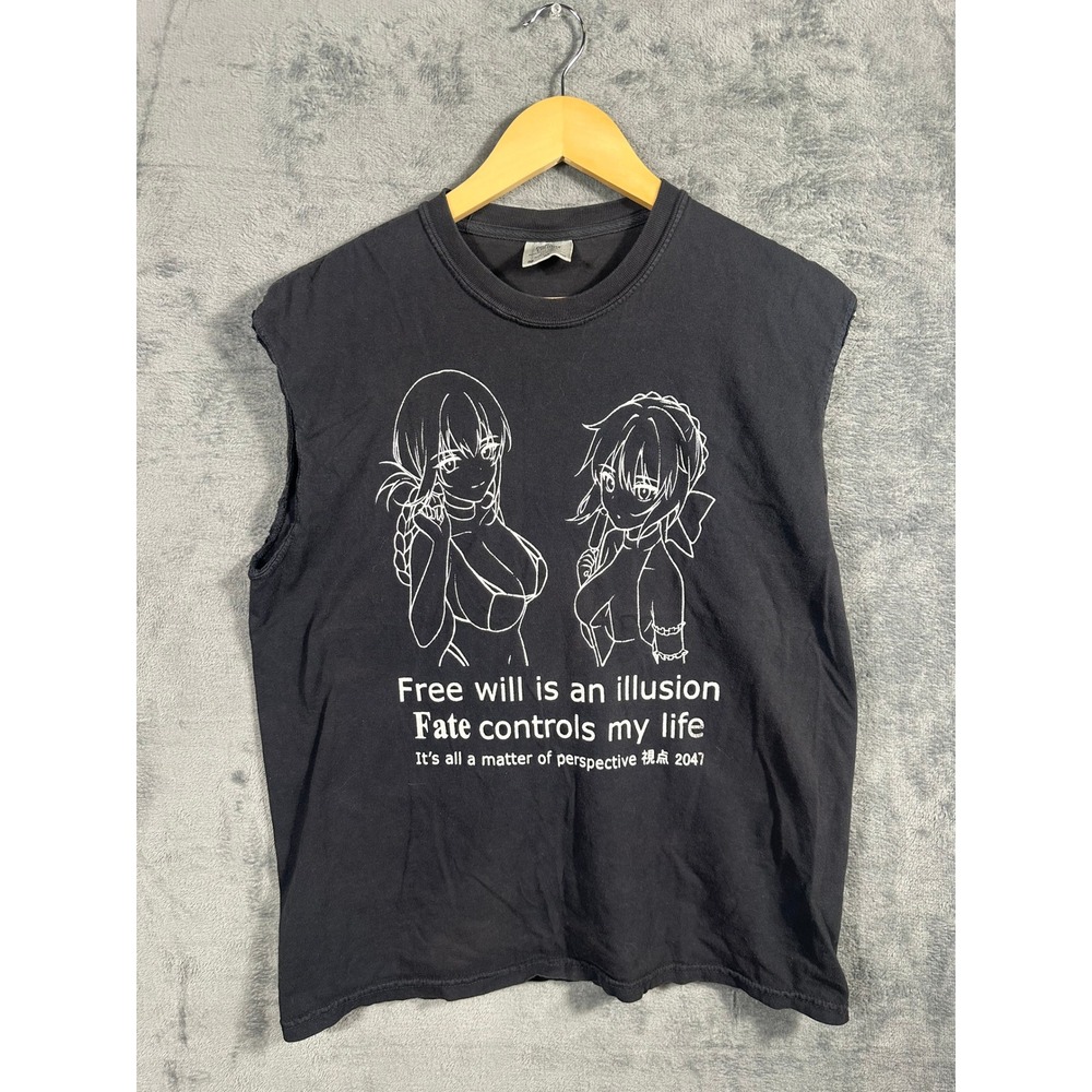 Comfort Colors Anime Graphic Muscle Tee Black Cut Sleeve Fate Perspective Size M